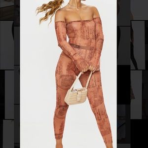 Pretty Little Thing brown mesh 2 piece set
